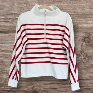 Dudley Stephens Marion Zip Pullover White Red Stripe Terry Fleece Small